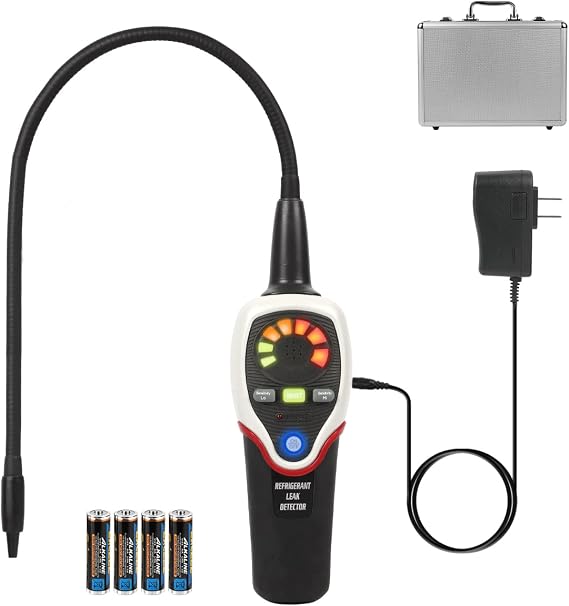 Refrigerant Leak Detector HVAC R134A R410A R22 Freon Leak Detector 3 Adjustable Sensitivity Halogen Gas Leak Detector, AC Sniffer with Sound&Light Alarm,Reset Function,15.5" Probe,2 Power Supply Modes