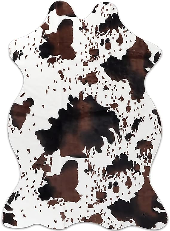Sgizoku Cow Print Rug - 3.6x2.5 Feet Cow Hide Rugs Faux Cowhide Rug Cute Area Rug Fun Western Room Decor Cow Rugs for Living Room Bedroom Non-Slip Brown(43 inches x 29 inches)