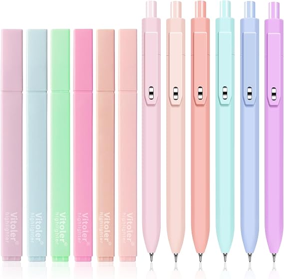 Vitoler Bible Highlighters and Pens, 6 Black Pens & 6 Highlighters