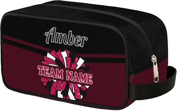 Custom Cheer Toiletry Bag, Personalized Name Makeup Bag Waterproof Toiletries Bag Black Dark Red Travel Accessories Shaving Makeup Pouch