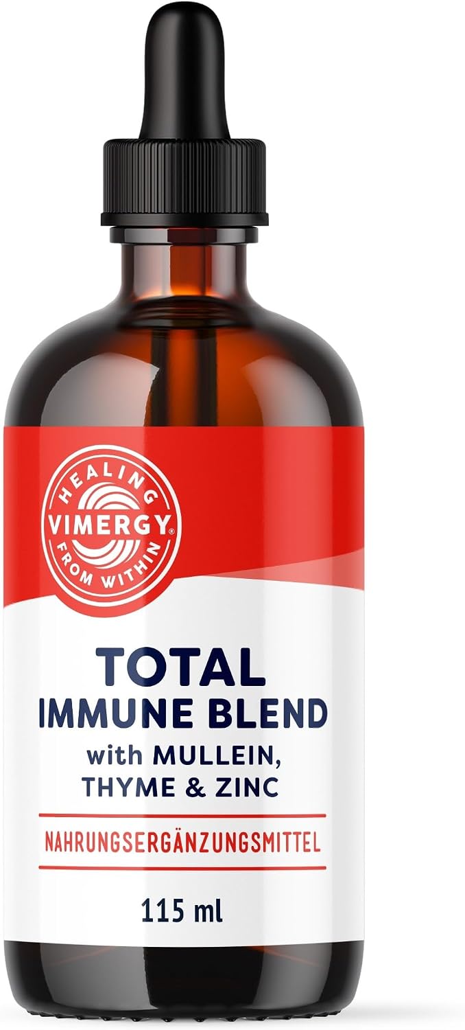 Vimergy Total Immune Blend – Schnell Absorbierbarer Immunbooster – Tropfen aus Zink Thymian und Königskerze für das Ganze Jahr - Gentechnikfrei Vegan – 57 Einnahmen (115 ml)
