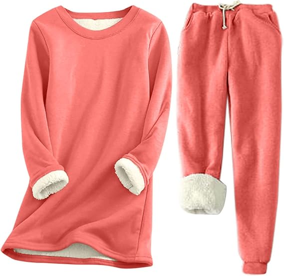 Flannel Pajamas Set for Women Soft Comfy Fleece Pjs Pullover Pants Loose Plush Sleepwear Fuzzy Loungewear for Winter