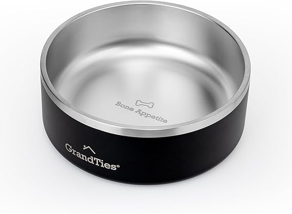 GrandTies Stainless Steel Dog Bowl | Engraved Reusable BPA-Free Insulated Cat & Dog Bowls | Large Heavy Duty Non Skid Spill Proof Bowl | Outdoor Dog Water Bowl (42oz, Midnight Black)