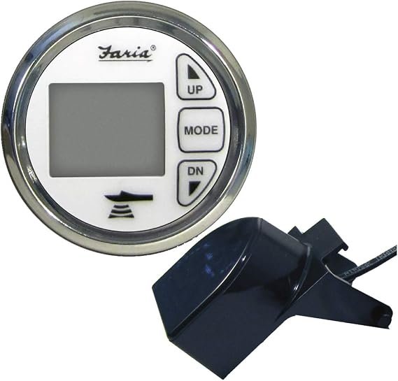 Faria 13852 Chesapeake Stainless Steel Depth Sounder with Air and Water Temperature (Transom Mounted Transducer) - 2", White