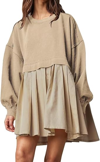 Women's Oversized Sweatshirt Long Sleeve Knee Length Crewneck Pullover Tops Relaxed Fit Mini Dresses