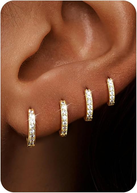 Small Gold Silver Hoop Earrings Set for Women - Hypoallergenic 14K Gold Plated Earring Stack Cartilage Earrings Dainty Huggie Hoops Earrings for Multiple Piercing Lightweight 4Pairs 20G
