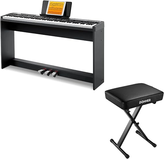 Donner Digital Piano Keyboard Velocity-Sensitive 88 Keys with Removable Piano Stand+Donner Piano Bench
