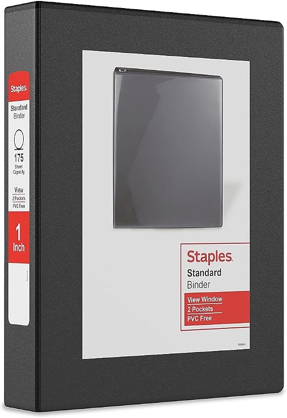 Staples Mini View Binder, 1 Inch Round Ring, Black, 5.5x8.5 Inch