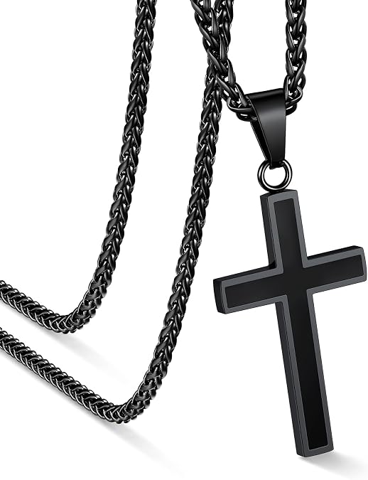 U7 Cross Necklace for Men, Stainless Steel Silver Black Gold Mens Cross Necklace, 22-24 Inches