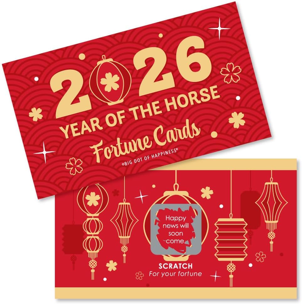 Big Dot of Happiness Lunar New Year - 2026 Year of The Horse Game Scratch Off Fortune Cards - 22 Count
