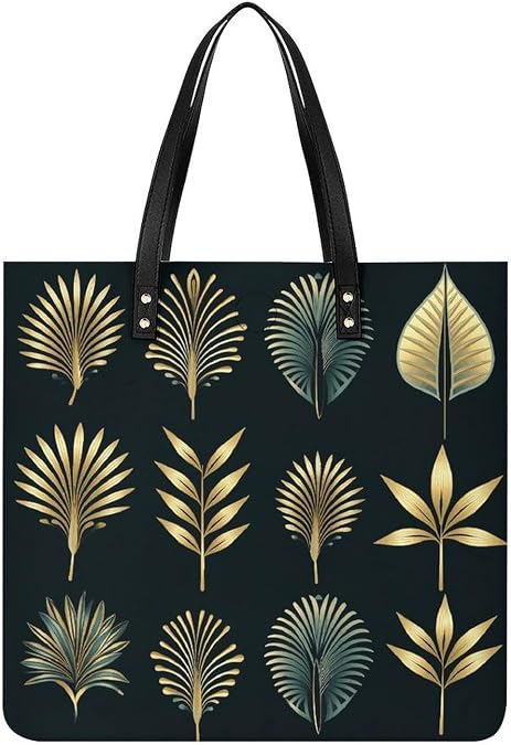 Oversize Pu Leather Golden Palm Leaves Tote Bag Women's Soft Shoulder Bag Weekender Hobo Bags Shopper Handbag