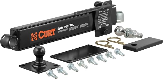 CURT 17200 Trailer Sway Control Kit for Weight Distribution Hitches | Limits Lateral Movement, Includes Weld-On Tab and Spacer Plate, Adjustable Load Setting, On-Off Handle, Drilling Required