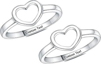 Matching Friendship Rings for 2 Best Friends,Engraved Heart Ring for Women Personalized,Cute Pinky BFF Rings for 2 Teen Girls Sterling Silver,Promise Rings for Besties Forever