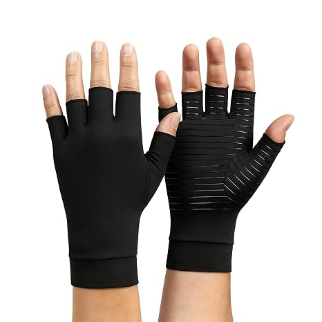 Copper Compression Arthritis Gloves Best Copper Infused Gloves for Women Men Fingerless Glove Hand Wrist Support for Carpal Tunnel, Arthritis, RSI, Tendonitis Disease, Black (M)