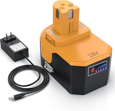 6000mAh 18V Replacement Lithium Ion Battery for Ryobi 18v P100 P101 ABP1801 ABP1803 BPP18201322401 1323303 130255004 130224028 130224007 Battery with a fast charger and Intelligent Display Function