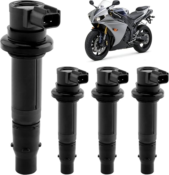 Ignition Coil Pack of 4 for Yamaha 2003-2007 YZF R6| 2002-2006 YZF R1| 2006-2014 FZ1 & Other Replacement # F6T558 5VY-82310-00-00