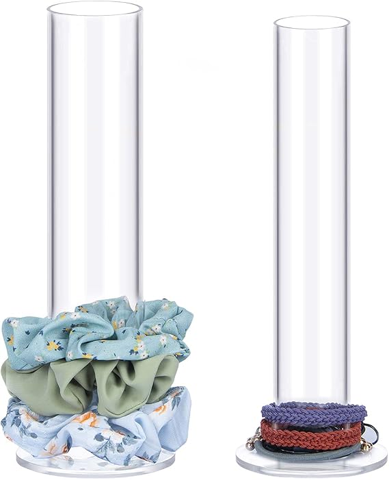 ByKen 2PcS Acrylic Scrunchie Holder Organizer,Hair Ties Holder for Bathroom,Clear Hair Accessories Bowknot Organizer,Room Decor for Girls(8.7 inches high)