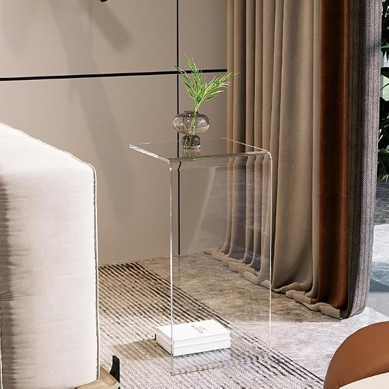 Acrylic Side Table,C Shaped End Table, Acrylic Sofa Side Table, Bedside Table for Bedroom Small Simple Modern Coffee Table Suitable for Living Room (Transparent)