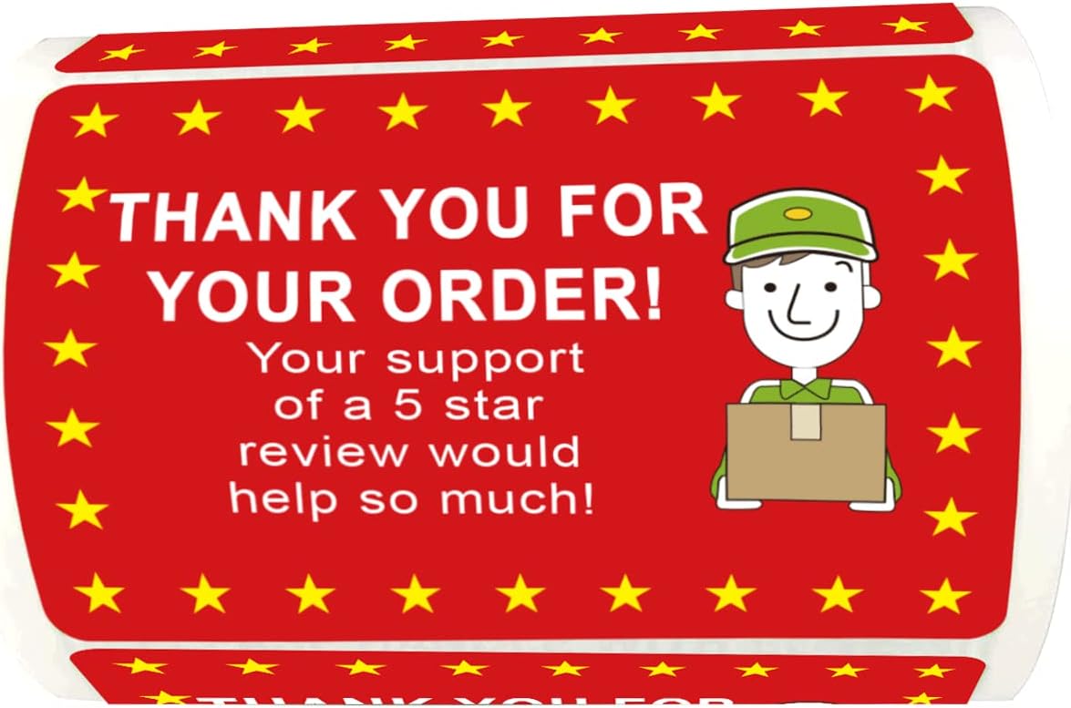 Food Delivery Thank You Stickers 5 Star Review Delivery Labels for Seal 2x3 Inch Your Order Sticker Tamper Evident Sealed for Freshness Enjoy Takeout 250Pcs Thank You for Your Order Instacart Stickers