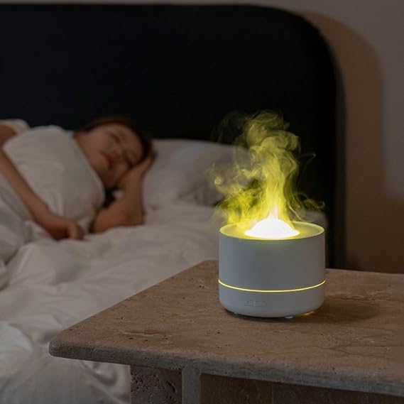 7-Color Flame Diffuser, Starry Sky Light Rotation Control 200ml ultrasonic Fragrance Diffuser with Cold Mist Aromatherapy with Automatic Shut-Off Protection. Suitable for Home, Office (White)