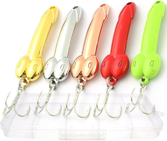5Pcs Funny Fishing Lures for Men Freshwater Saltwater Fishing Equipment Fishing Spinner Baits for Bass/Trout Gag Gift for Valentine's Day, White Elephant Festival Father's Day