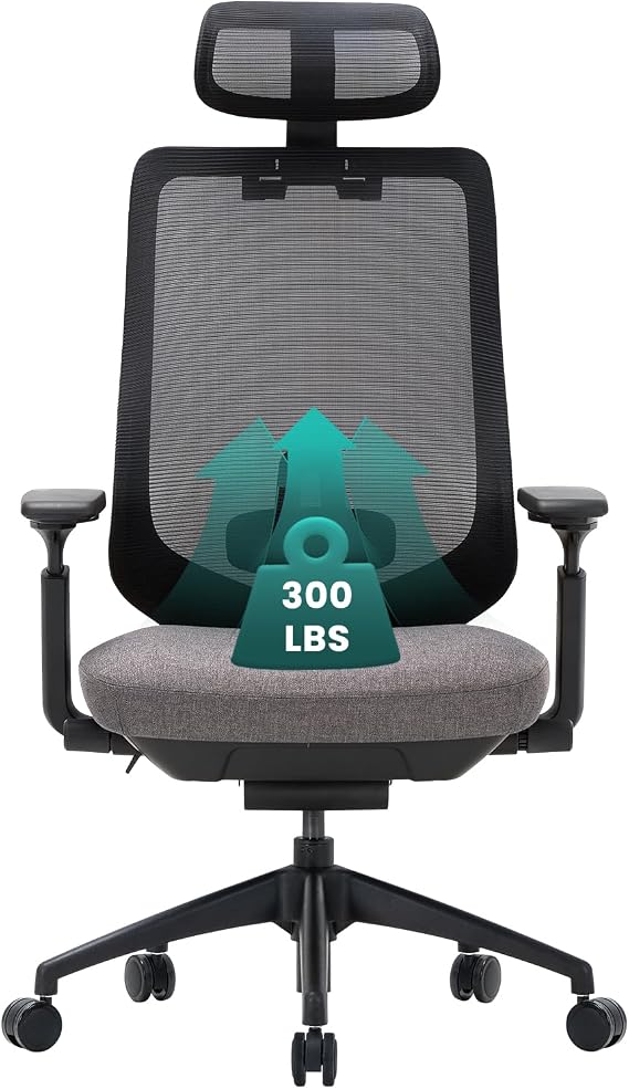 COLAMY Ergonomic Office Chair, High Back Office Executive Desk Chair, Mesh Office Chair Lumbar Support with Adjustable Headrest and 4D Arms, Slide Seat, Tilt Lock-Darkgrey
