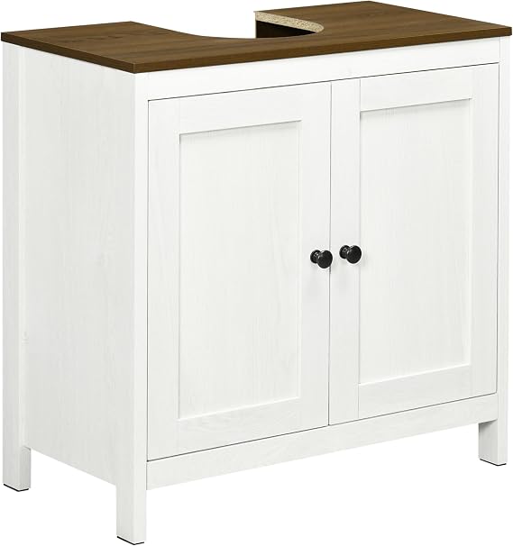 kleankin Modern Bathroom Sink Cabinet, Adjustable Shelf, Antique White | Floor Standing Under Sink Cabinet, Freestanding, Double Doors