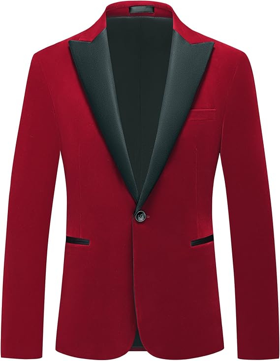 Mens Velvet Blazer Peak Lapel Tuxedo Slim Fit Wedding