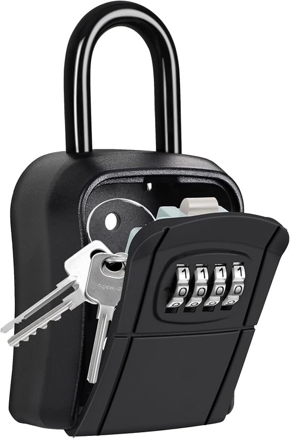 Portable Key Lock Box,Key Holder Safe Security Lock Box for Indoor, Outdoor, Garage, Garden, Store (1, Black)