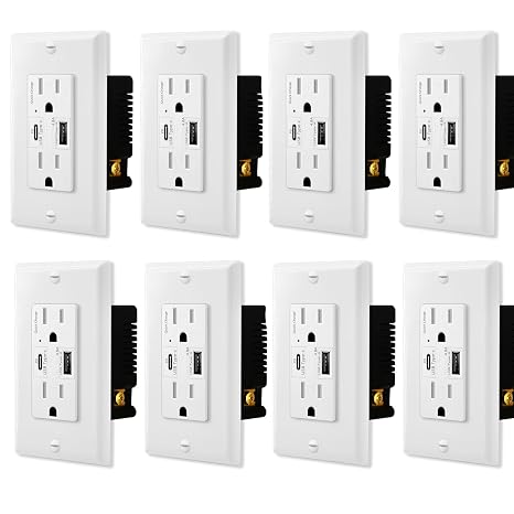 NineLeaf USB C Outlet,Smart 4.8A Quick Charge USB C Outlets Receptacles,15 Amp Type C Supports PD & QC USB C Wall Outlet,24W TR White Wall Plate Included UL Listed,8PK