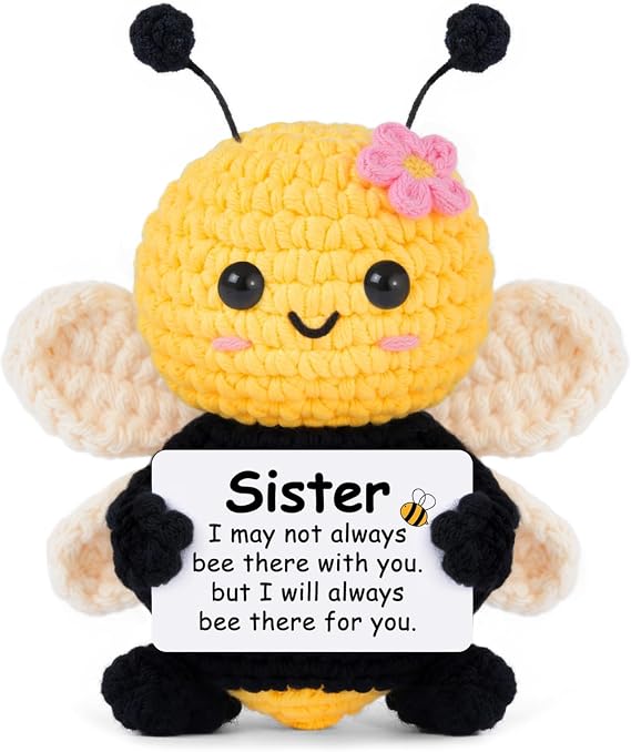 Sister Birthday Gifts, Sister Gifts from Sisters Brother, My Forever Soul Sisters Birthday Valentines Mothers Day Christmas, Mini Crochet Bee Affirmation Support Presents, Cute Handmade Knitted Gift