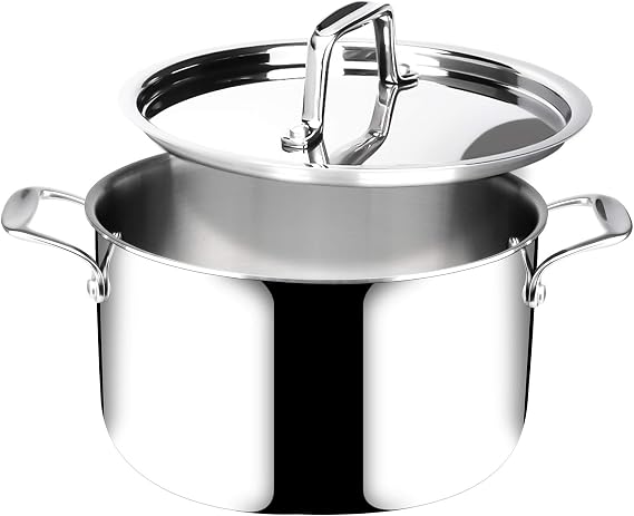 Duxtop Whole-Clad Tri-Ply Stainless Steel Stockpot with Lid, 6.5 Quart, Kitchen Induction Cookware | Whole Clad Cooking Pot for Soup and Stews, Large Capacity for Family Meal Preparation