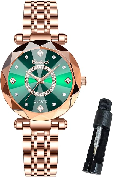 BINBOND Watches for Women Rose Gold Luxury Diamond Fashion Elegant Dress Stainless Steel Ladies Female Wrist Watch Gift Waterproof