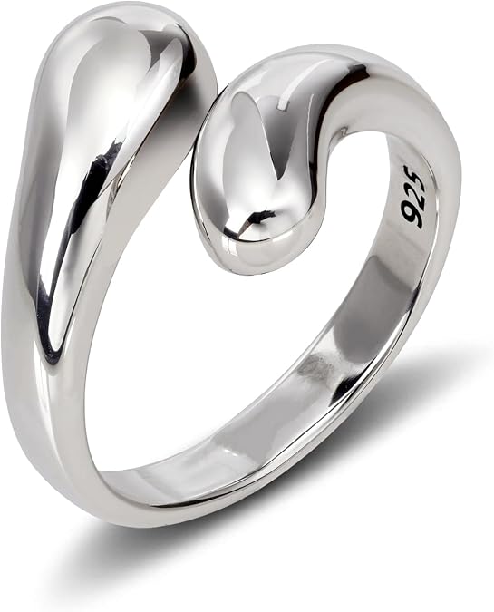 Chunky Adjustable Teardrop Ring for Women, Open Statement Ring