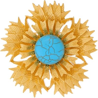Kokoma Blue Turquoise Sunflower Brooch Pin for Women Girls Big Flower Lapel Pins Crosage Badge Shawl Clip Scraf Pin 14K Gold Plated