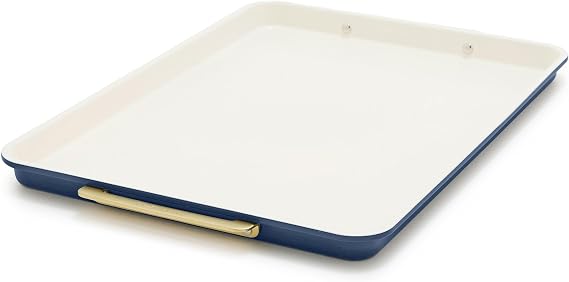 GreenPan Bakeware 13"x18" Half Baking Sheet Pan, Ceramic Nonstick Baking Pan, PFAS & BPA Free, Gold Handles, Durable Steel, Versatile & Space Saving Ovenware, Freezer to Oven Dish, Oxford Blue