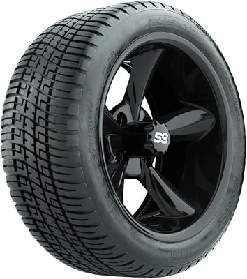 GTW 14 Inch Golf Cart Wheels and Tires Combo | GTW Godfather Gloss Black Wheels on 20530-14 Fusion Street Tires | Set of 4