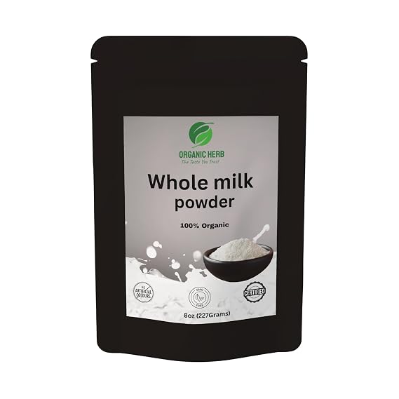 Organic Herb Whole Milk Powder, 8oz (227Grams) rbst Hormone Free, Pasture Raised Source, Powered Milk for Cooking & Baking, Rich in Protien | NON-GMO