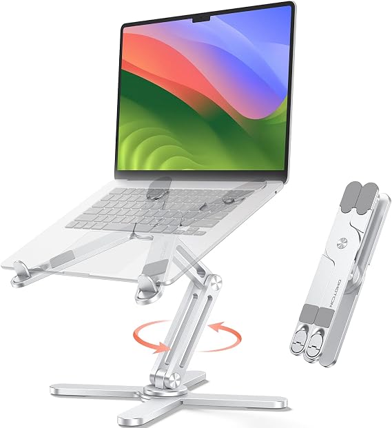 OMOTON LA10 360 Rotating Laptop Stand Riser Foldable for Desk, Silver