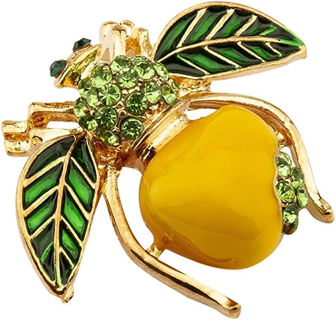 A N KINGPiiN Green and Yellow Apple Enamel Bee with Stone Detailing Lapel Pin, Brooch Suit Stud, Shirt Studs Men's Accessories