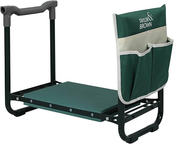Taylor & Brown Foldable Garden Kneeler Seat Heavy Duty [Upgraded Widened Thick Kneeling Pad] Durable Garden Stool with Large Tool Pouch/Bag - Portable Bench Gardening Gifts for Parents (Green)