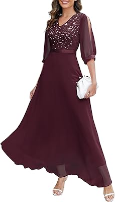 Wedtrend Womens Sequin Dresses Sparkly Glitter Dress Split Sleeves Formal Dresses Maxi Evening Dress
