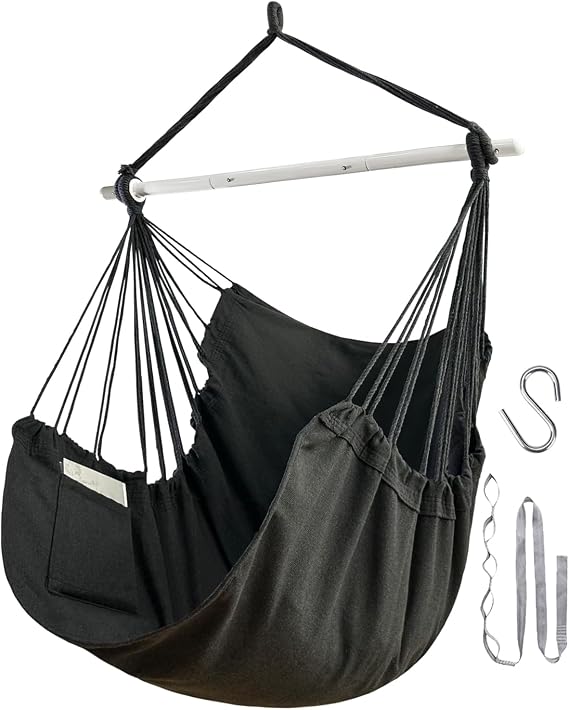 Lulladle Hammock Chair Hanging Rope Swing - Hammock Chair Bedrooms - Swing Chair Indoor - Hanging Chair Outdoor - Max Weight 500 Lbs