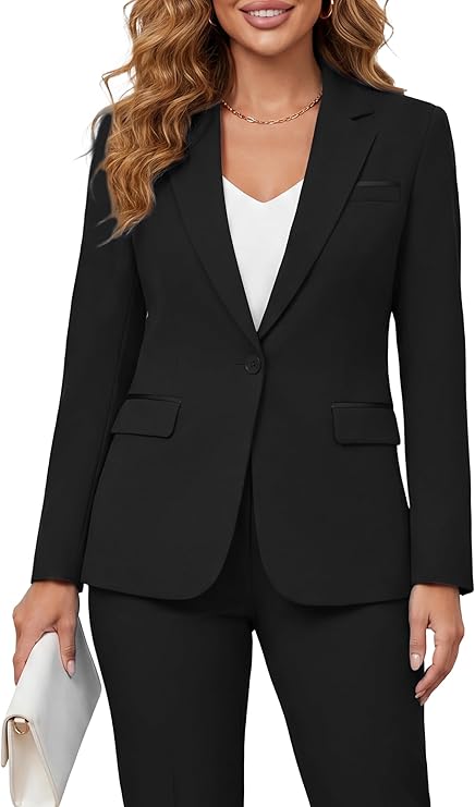 Kelyaa Womens 2 Piece Suit Sets Slim Fit Blazer Pants Work Outfits | One Button,Two Flap Pockets  Lining Jackets; Elastic Waist PantsPerfect for Business Interview and Graduation