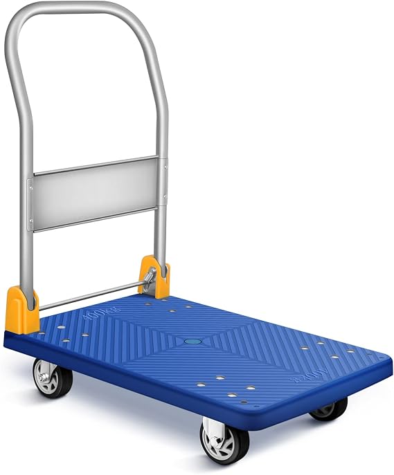 YSSOA Platform Truck with 880lb(400kg) Weight Capacity and 360 Degree Swivel Wheels, Foldable Push Hand Cart for Loading and Storage, Blue