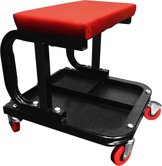 QuickJack BendPak RST-1WS Comfortable Mechanic Rolling Work Seat Padded Cushion with Under Seat Tool Tray Perfect for Wheel-Service Work At Home/Garage/Shop