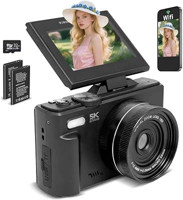 5k Digital Camera,75mp Cameras for Photography with 18x Digital Zoom & Autofocus,3 180 Flip Screen,WiFi Vlogging Camera for YouTube Video,Photography Cameras for Beginners,With32GB Card & Flas