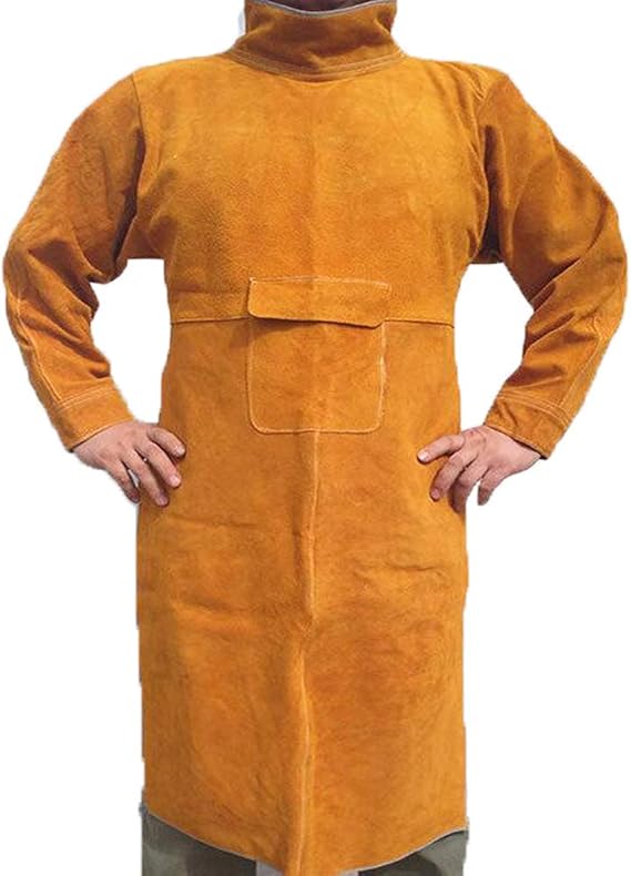 Leather Welding Apron with Sleeves,Heavy Duty Welding Jacket,Heat Flame Resistant Welder Apron for Men