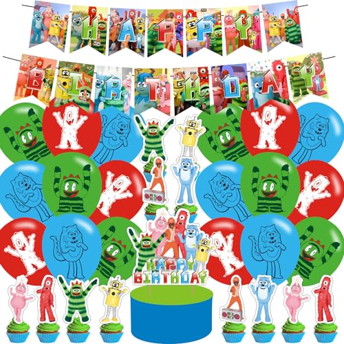 PINUO Yo Gabba Birthday Decorations,Yo Gabba Themed Party Decorations,Yo Gabba Party Favors Supplies Gifts Room Decor,Banner Balloons Cake Cupcake Toppers