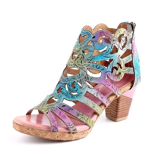 Socofy Women Sandals with Heel Summer Open Toe Chunky Heel Ankle Strap Shoes Block High Heel Dress Sandals Lace-up Sandals Light Purple